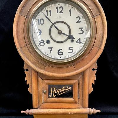 Antique American Schoolhouse Style Wall Clock ‘Regulator’ 22” 