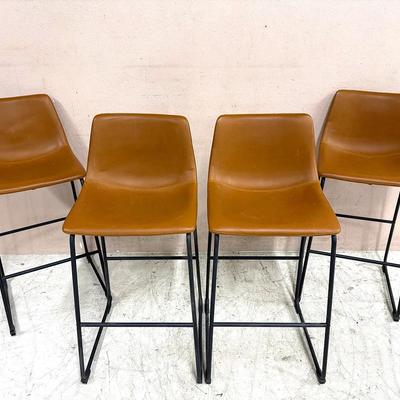 Set of 4 Walker Edison Faux Leather Counter/Bar Stools – Camel Brown with Black Metal Frame
