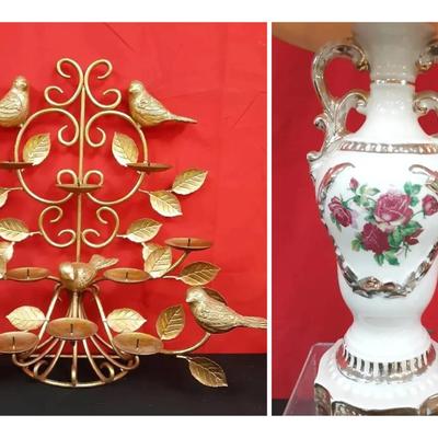 Mid-Century Vintage Lamp & Tree Of Life  Golden Partridge Candle Holder