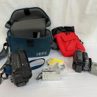 Sony Camcorder & Olympus Digital Camera Set - Video and Photography Gear with Bags