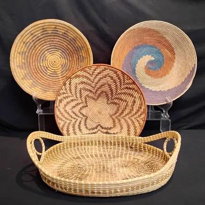 4 Hand-Woven Decorative Baskets - Assorted Patterns & Styles