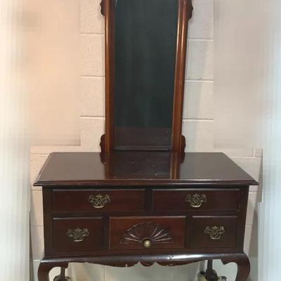 Vintage Chippendale Cherry Lowboy W/ Mirror 