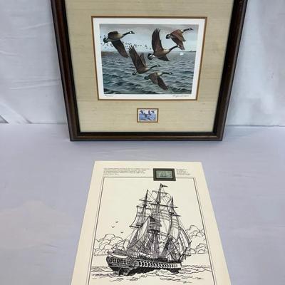Limited Edition Maynard Reece Canadian Geese Print & U.S. Frigate Constitution Commemorative Etching