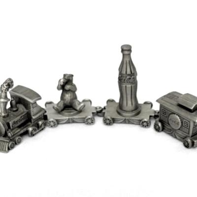 Vintage 1995 Coca-Cola Pewter Train Set w/ Polar Bears, Coke Bottles, Wizard, Coke Tray