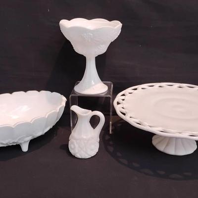 Vintage Milk Glass 4-Piece Lot - Westmoreland & Fenton Style - White Decor