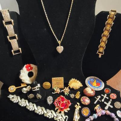 Assorted Vintage Costume Jewelry & Pins