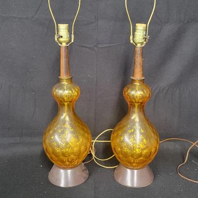 Pair of Mid Century Amber Glass Lamps