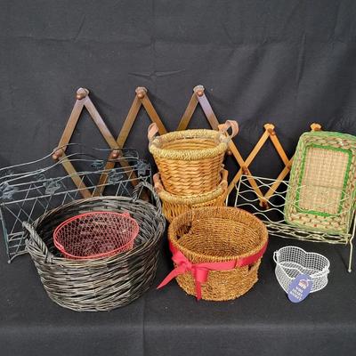 Assorted baskets, Magazine Rack, Book Stand, Etc