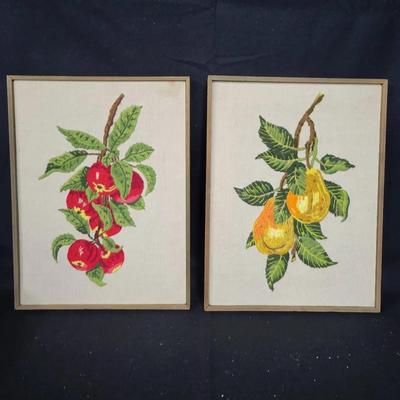 Pair of Needlepoint Fruit Pictures 13" X 17"