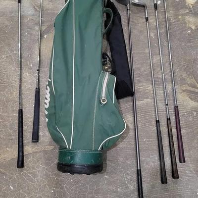 Vintage McGregor Golf Bag and 6 Clubs, pocket full of tees