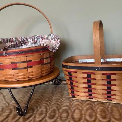 Longaberger Round Basket Stand & Two Longaberger Baskets