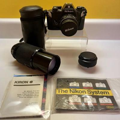 Vintage Nikon EM Film Camera With 3 Lenses