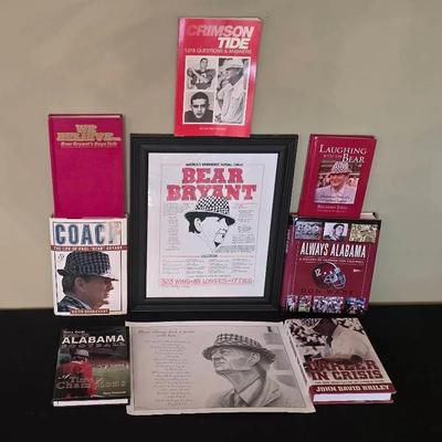 BEAR BRYANT Memorabilia Collection – Framed Limited Print, Signed Poem Print & Books