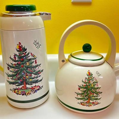 Vintage Christmas Tree Whistling Kettle & Thermos