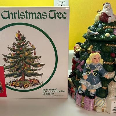 SPODE Christmas Tree Hand Painted Toys Around The Tree Cookie Jar