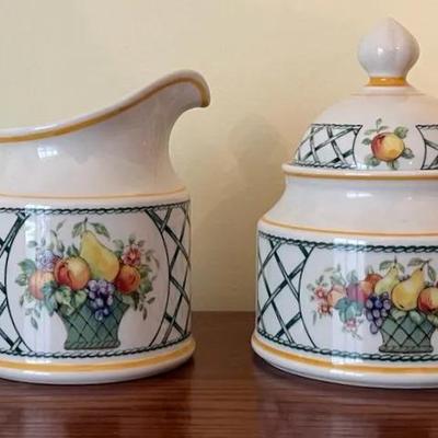 Villeroy & Boch Basket Sugar Bowl, Creamer Pitcher, & Egg Cups 