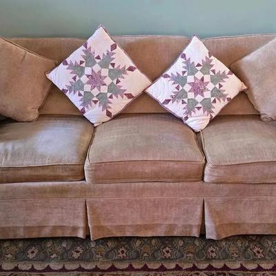 Green Fabric 3-Cushion Sofa With 4 Decor Pillows