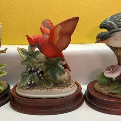 Set Of 3 Andrea By Sadek Japanese Porcelain Birds With Bases