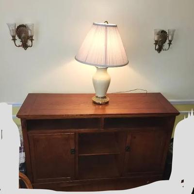 Ashley Furniture Large Tall TV Stand With Lamp & (2) Wall Sconces