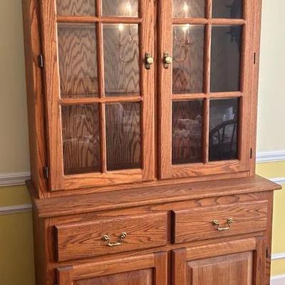 Light Oak Illuminated China Cabinet with Glass Doors & Shelves