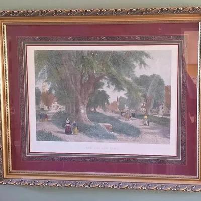 Large Gold Framed Print  'THE VILLAGE ELMS' Sunday Morning In New England