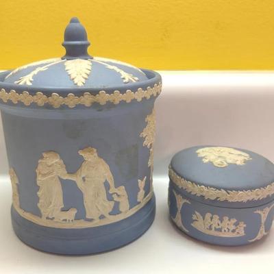Wedgwood Blue Jasperware Lidded Jar & Heart-Shaped Trinket Box