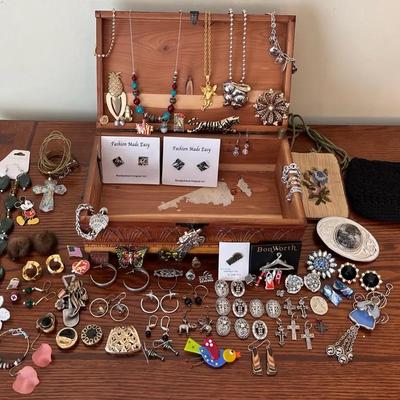 Huge Costume Jewelry Assortment And Wooden Chest