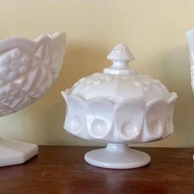 Westmoreland, Indiana Glass & Old Quilt Pattern Milk Glass Group