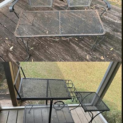 Wrought Iron Outdoor Serving Cart And Small Table 