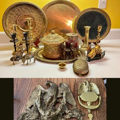 Assorted Brass & Brass-Toned Decorative Decor Group
