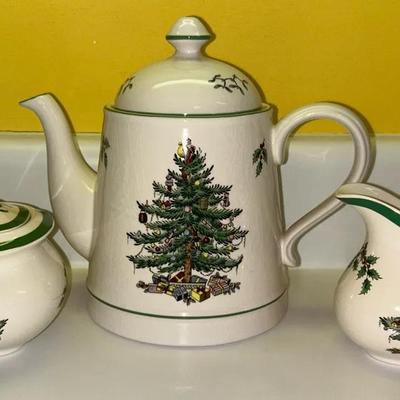 SPODE Christmas Tree 3 Piece Tea Set - Teapot, Sugar, & Creamer