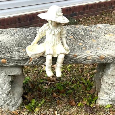 Concrete Garden Bench with Little Girl Statue