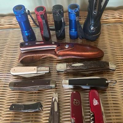 Assortment of Pocket Knives, Multi-Tools & Flashlights