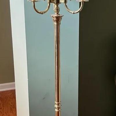 Heavy Brass Floor Lamp with Pleated Shade
 