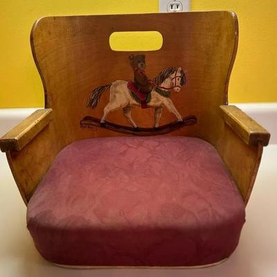 Vintage Handmade & Hand Painted Upholstered Child’s Booster Seat By Gayle Monn