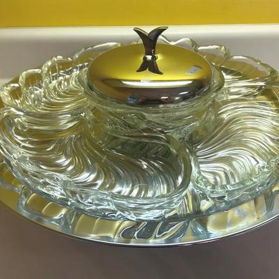 Kromex Glass & Metal Lazy Susan Serving Set~MCM