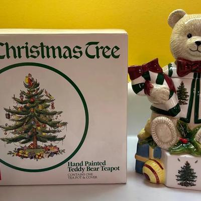 SPODE Christmas Tree Hand Painted Teddy Bear Teapot 