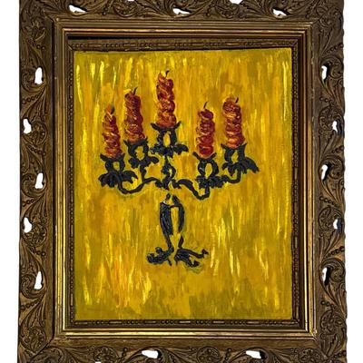 Framed Candle Candelabra Painting on Canvas – Ornate Frame