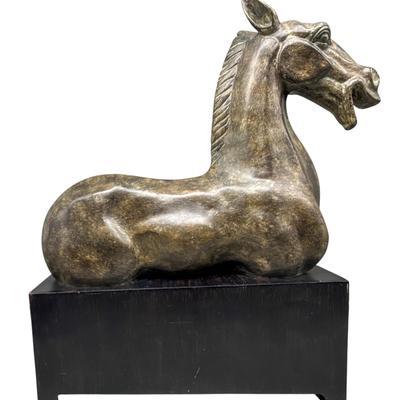 The Kindu Collection Horse Fragment Statue on Black Base