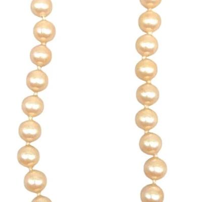 Vintage Peach-Tone Pearl Beaded Necklace with Marked Sterling Silver Clasp