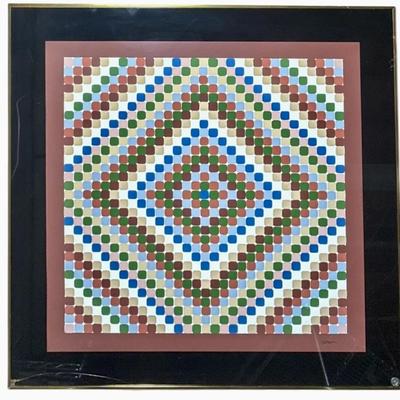 Large Framed Geometric Op Art Print by Greg Copeland, Dated 1979