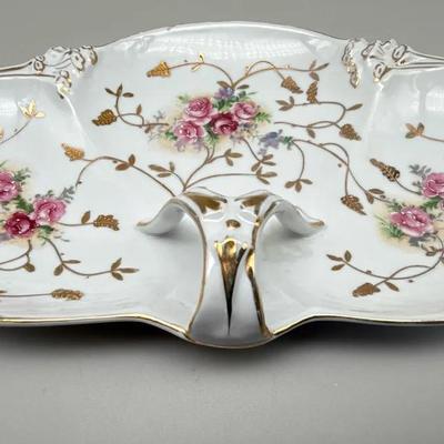 Meissen Porcelain Divided Serving Dish with Floral & Gold Decoration