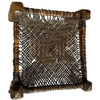Vintage Handwoven Wooden Charpai Stool / Low Woven Cot – Rustic Tribal Furniture