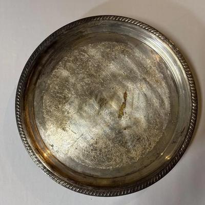 Vintage Silverplate Serving Tray with Folding Legs & Engraved Center