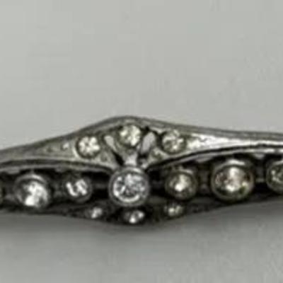 Vintage Silver-Tone Rhinestone Bar Brooch