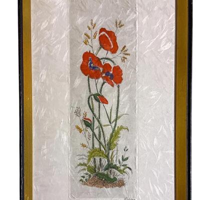 Vintage Hand-Colored Floral Art on Rice Paper – Framed (Product of Reliable, Newark NJ)