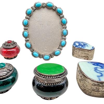 Vintage Decorative Trinket Boxes & Turquoise-Style Tabletop Frame