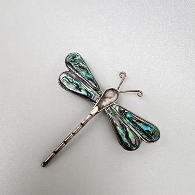 Sterling Silver Abalone Dragonfly Stick Pin / Hat Pin (925)