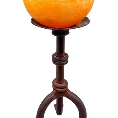 Iron Candle Holder with Glass Cup and Tripod Base
