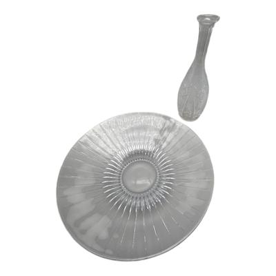 Vintage Cut Glass Vase with Matching Ribbed Glass Serving Plate